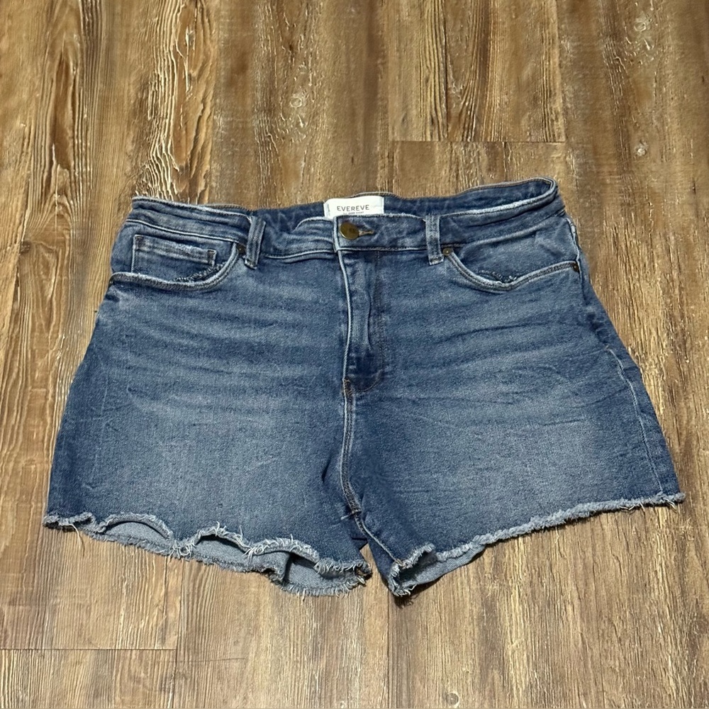 Evereve The Ever Shorts Women's 32 High Rise Frayed Hem Spring Stretch Denim